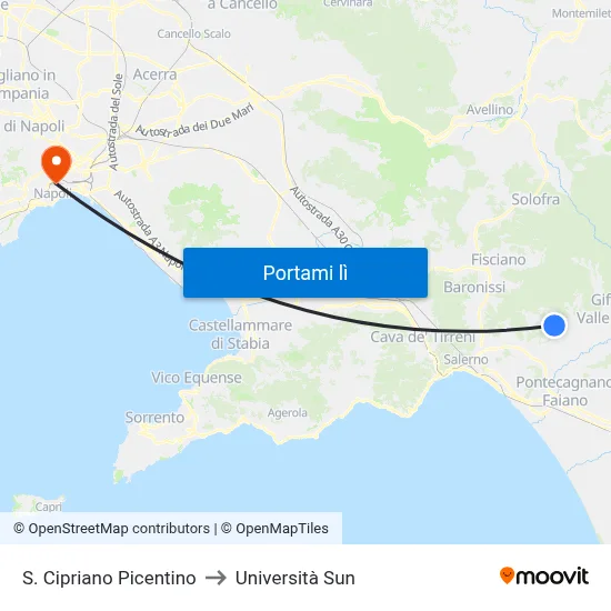 S. Cipriano Picentino to Università Sun map