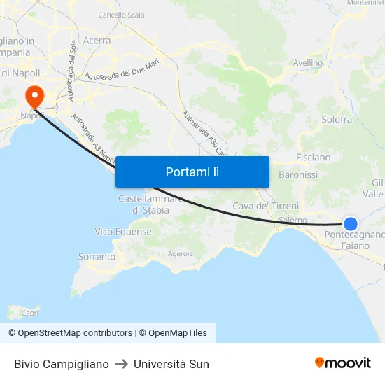 Bivio Campigliano to Università Sun map