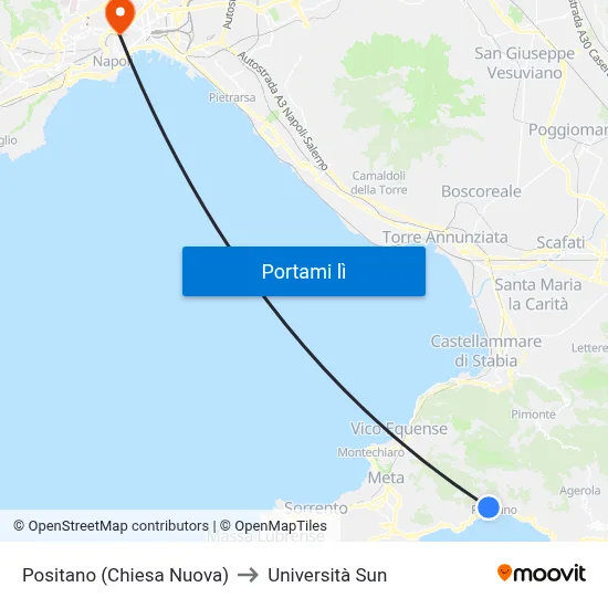Positano (Chiesa Nuova) to Università Sun map