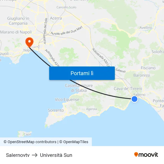 Salernovtv to Università Sun map
