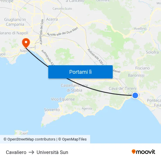 Cavaliero to Università Sun map
