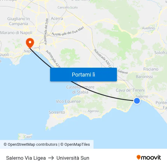 Salerno Via Ligea to Università Sun map