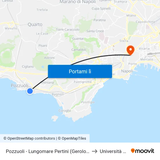 Pozzuoli - Lungomare Pertini (Gerolomini) to Università Sun map