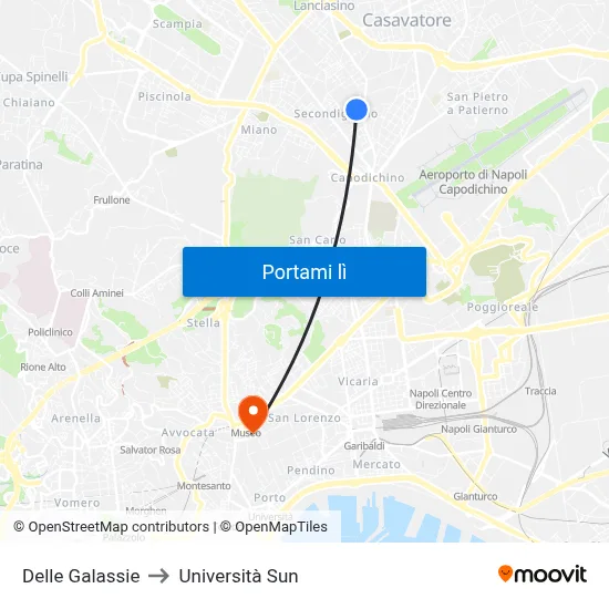 Delle Galassie to Università Sun map