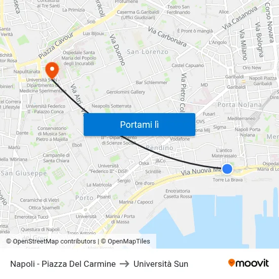 Napoli - Piazza Del Carmine to Università Sun map