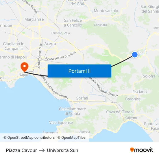 Piazza Cavour to Università Sun map