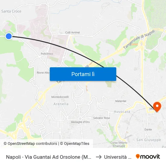 Napoli - Via Guantai Ad Orsolone (Monaldi) to Università Sun map