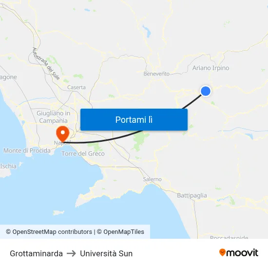 Grottaminarda to Università Sun map