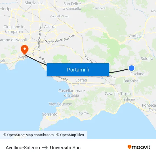 Avellino-Salerno to Università Sun map