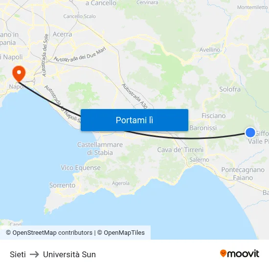 Sieti to Università Sun map