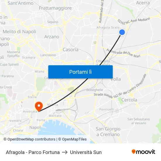 Afragola - Parco Fortuna to Università Sun map