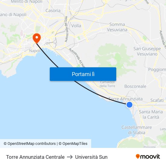 Torre Annunziata Centrale to Università Sun map