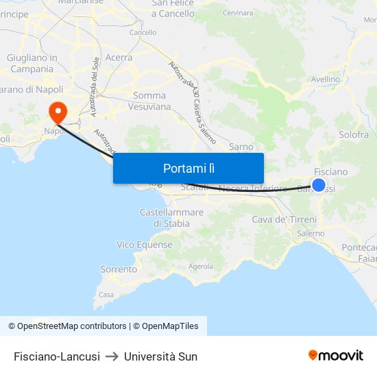 Fisciano-Lancusi to Università Sun map
