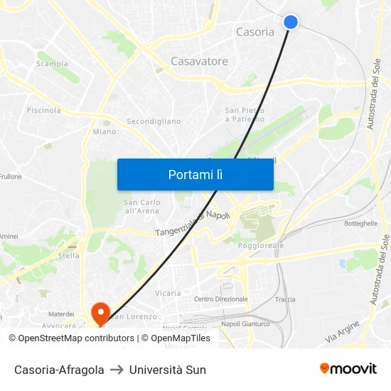 Casoria-Afragola to Università Sun map