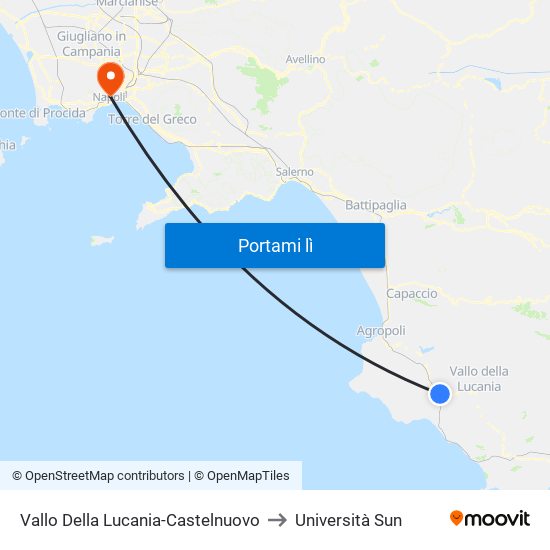 Vallo Della Lucania-Castelnuovo to Università Sun map