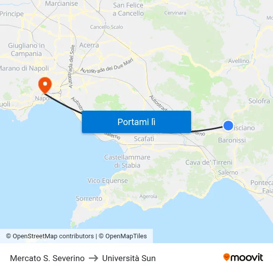 Mercato S. Severino to Università Sun map