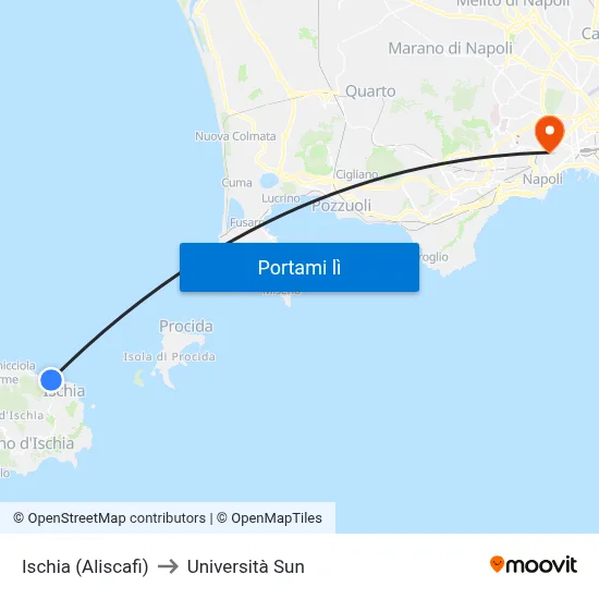 Ischia (Aliscafi) to Università Sun map