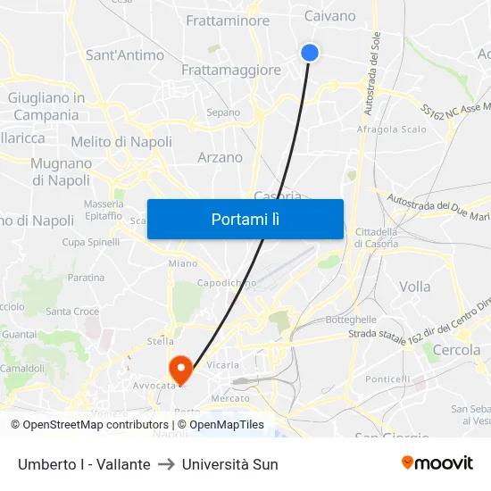 Umberto I - Vallante to Università Sun map