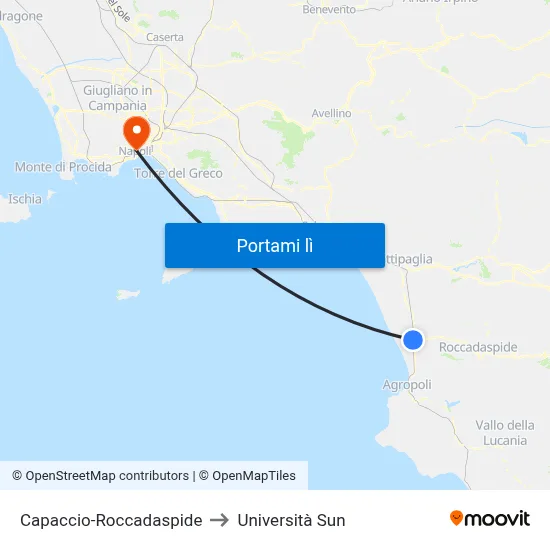 Capaccio-Roccadaspide to Università Sun map