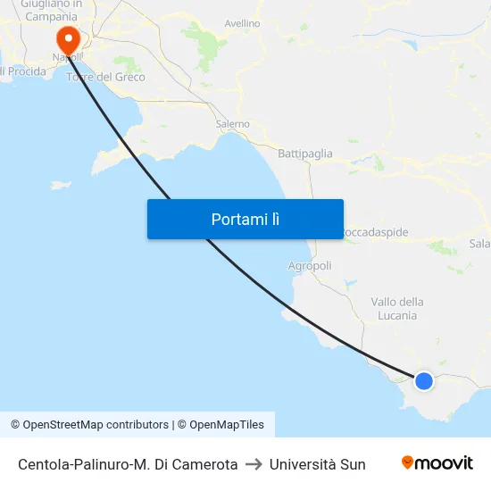 Centola-Palinuro-M. Di Camerota to Università Sun map
