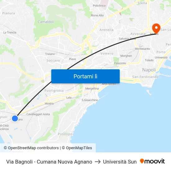 Via Bagnoli - Cumana Nuova Agnano to Università Sun map
