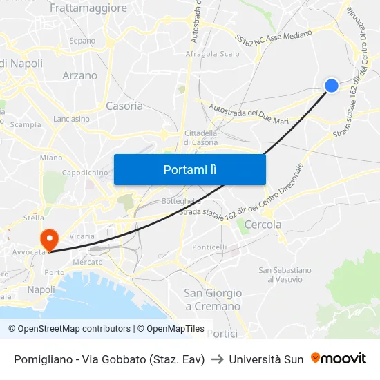 Pomigliano - Via Gobbato (Staz. Eav) to Università Sun map