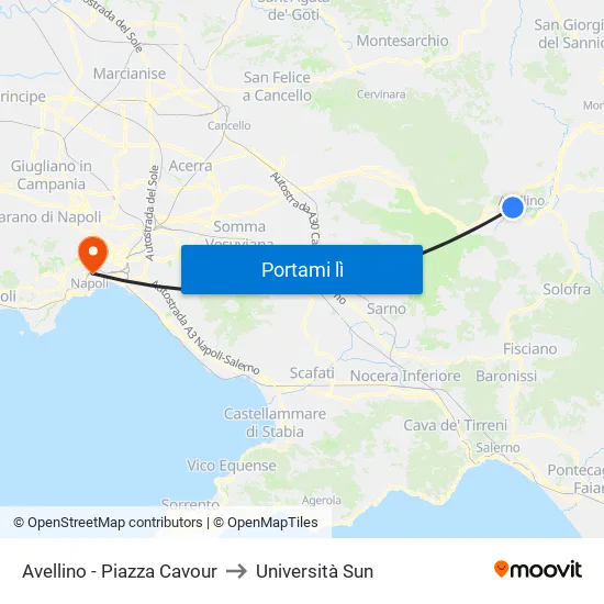 Avellino - Piazza Cavour to Università Sun map