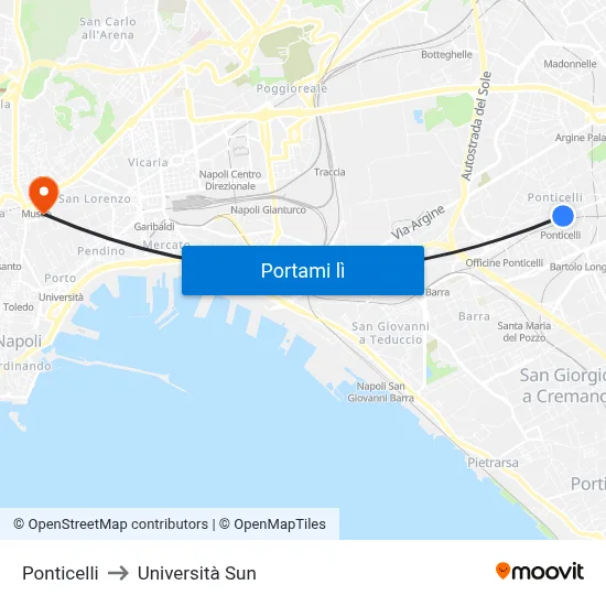 Ponticelli to Università Sun map