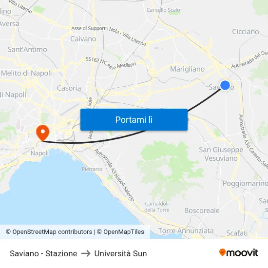 Saviano - Stazione to Università Sun map