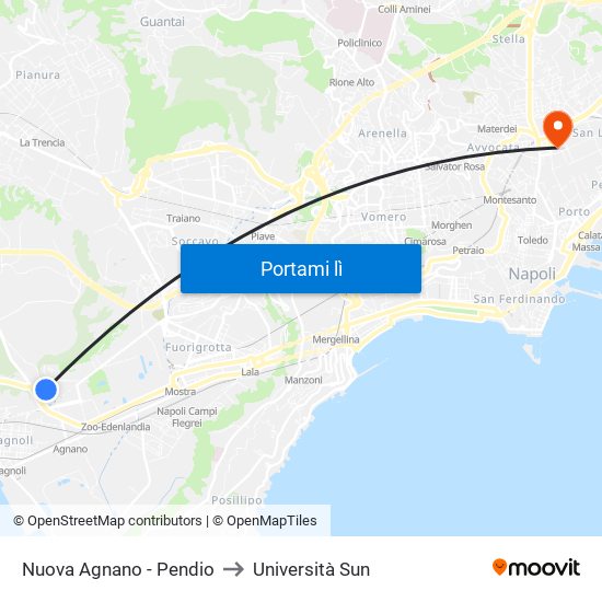 Nuova Agnano - Pendio to Università Sun map
