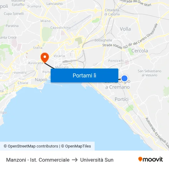 Manzoni - Ist. Commerciale to Università Sun map