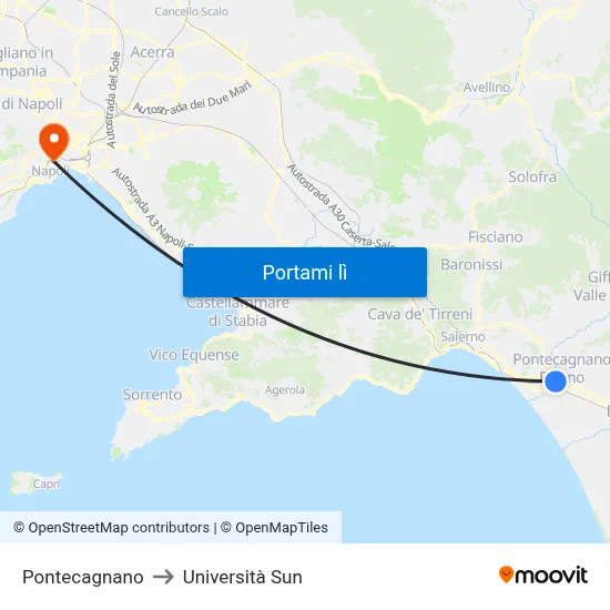 Pontecagnano to Università Sun map