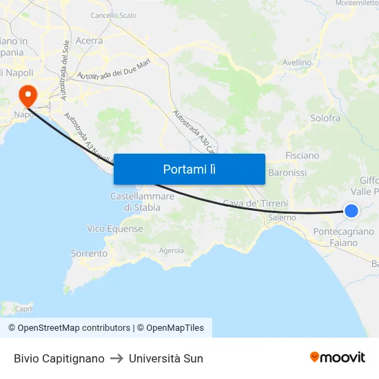 Bivio Capitignano to Università Sun map