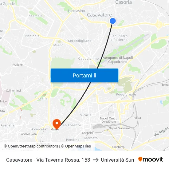 Casavatore - Via Taverna Rossa, 153 to Università Sun map
