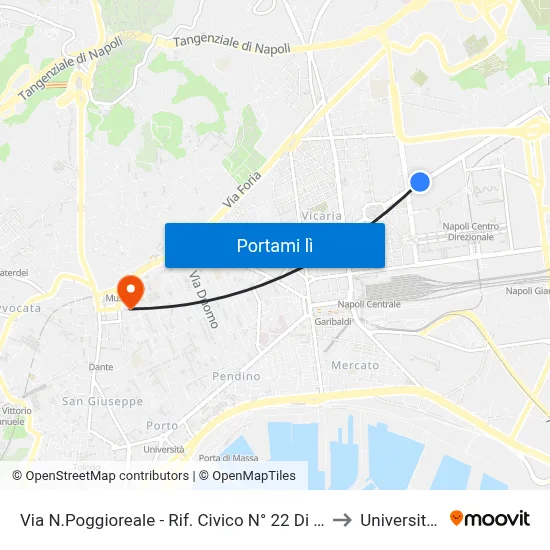 Via N.Poggioreale - Rif. Civico N° 22 Di Fronte Carcere to Università Sun map