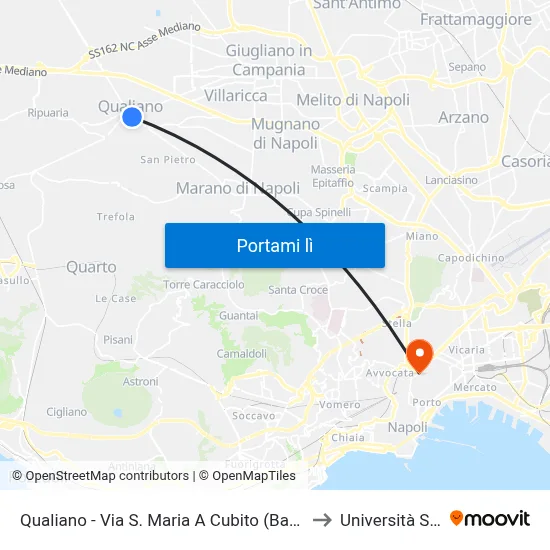 Qualiano - Via S. Maria A Cubito (Banca) to Università Sun map