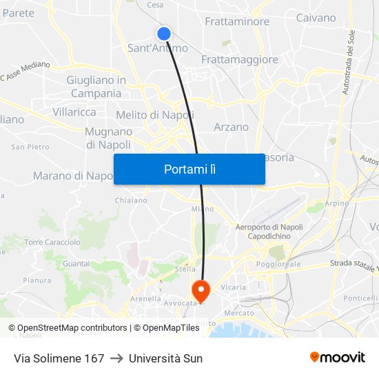 Via Solimene - Rif. Capolinea Ctp to Università Sun map