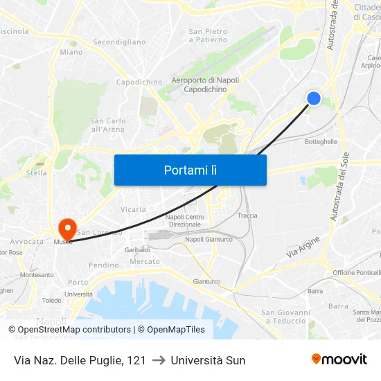 Via Naz. Delle Puglie, 121 to Università Sun map