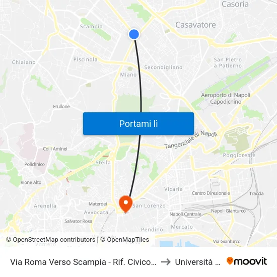 Via Roma Verso Scampia - Rif. Civico N° 56c to Università Sun map