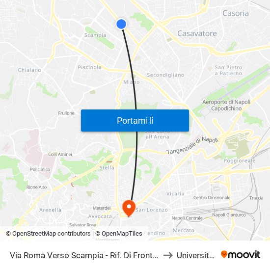 Via Roma Verso Scampia - Rif. Di Fronte Civico N° 56 to Università Sun map