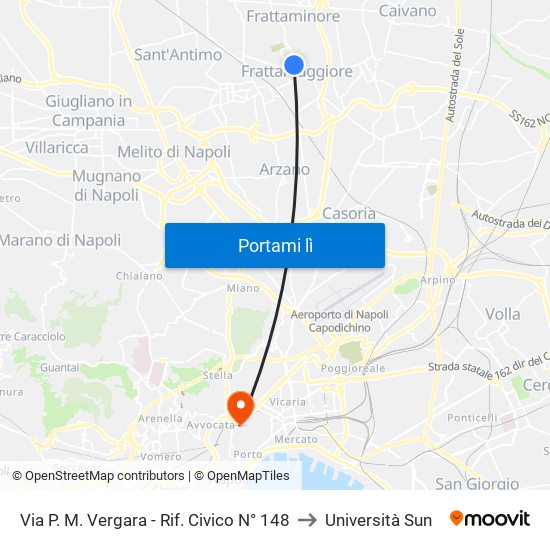 Via P. M. Vergara - Rif. Civico N° 148 to Università Sun map