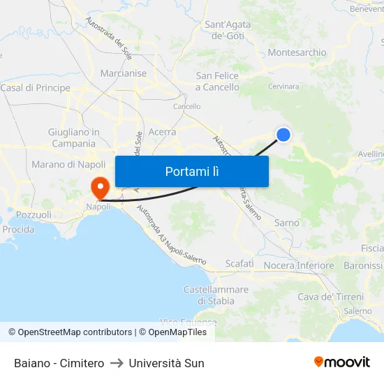 Baiano - Cimitero to Università Sun map