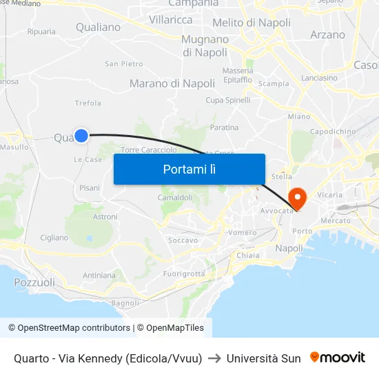 Quarto - Via Kennedy (Edicola/Vvuu) to Università Sun map