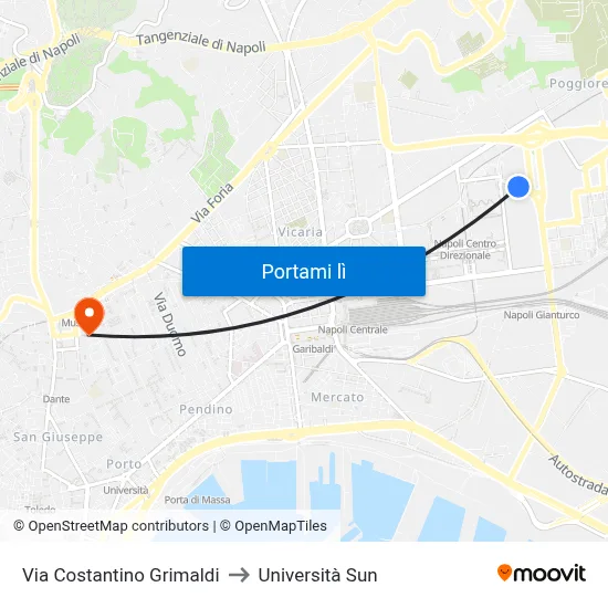 Grimaldi to Università Sun map