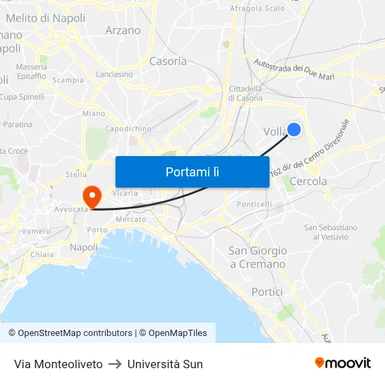Via Monteoliveto to Università Sun map