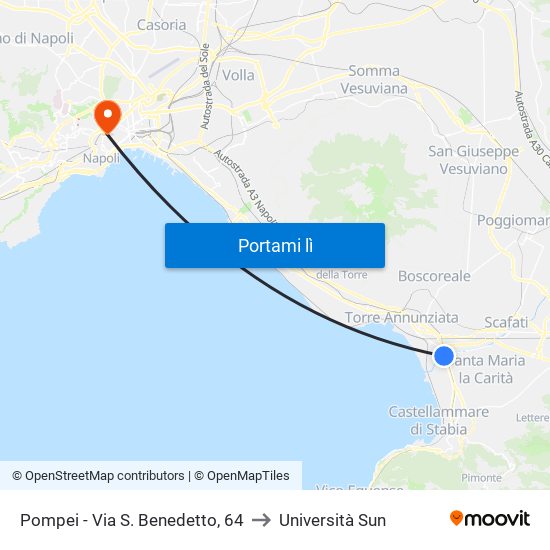 Pompei - Via S. Benedetto, 64 to Università Sun map