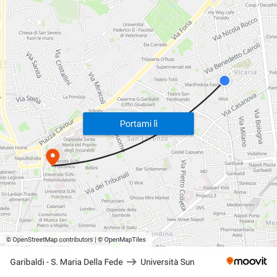 Garibaldi - S. Maria Della Fede to Università Sun map
