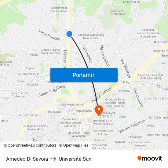 Amedeo Di Savoia to Università Sun map