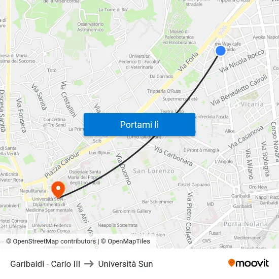 Garibaldi - Carlo III to Università Sun map