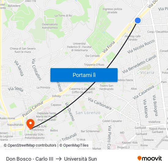 Don Bosco - Carlo III to Università Sun map